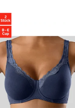 Petite Fleur Bügel-BH, (Packung, 2 Stück), Aus Baumwolle Mit Spitzenkante Und Breiteren Trägern, Basic Dessous