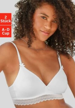 Petite Fleur Bralette-BH, (Packung, 2 Stück), Mit Spitzenband, Aus Weicher Baumwolle, Basic Dessous