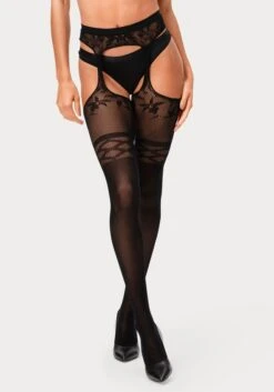 Petite Fleur Gold Ouvert Strumpfhose, Mit Eingearbeitetetem Strapsgürtel